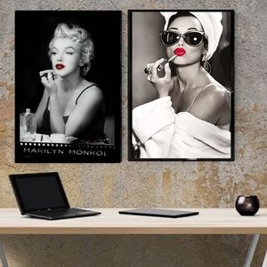 Marilyn Monroe And Audry Hepburn Mirror Red lips Art Set 11x17